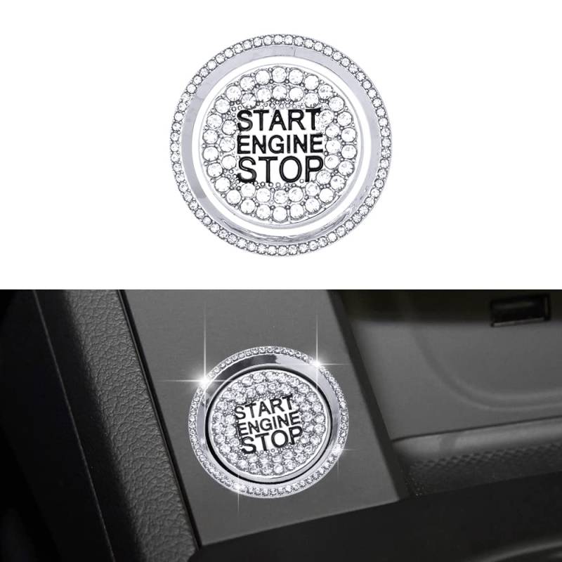 VDARK Bling Motor Start Stop Button Cover Aufkleber für Audi Zubehör A4 A5 A6 A7 A8 Q5 Autozubehör Glitzer Metall Aufkleber 2 Stück Silber von VDARK