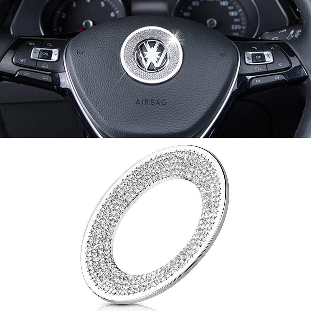 VDARK Lenkrad Logo Kappen Aufkleber Emblem Logo-Abdeckung für VW Volkswagen Zubehör Bling Kristallstein Jetta Passat Golf Tiguan Teramont Arteon Atlas Tanoak Silber von VDARK