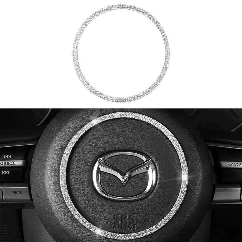 VDARK für Mazda 3 Zubehör Lenkrad Logo Emblem Aufkleber Bling Autoinnenraum Kristall Dekorationen niedliche Metall Abdeckkappen kompatibel für Mazda CX-3 CX-5 MX-5 Miata MAZDA3 MAZDA6 von VDARK