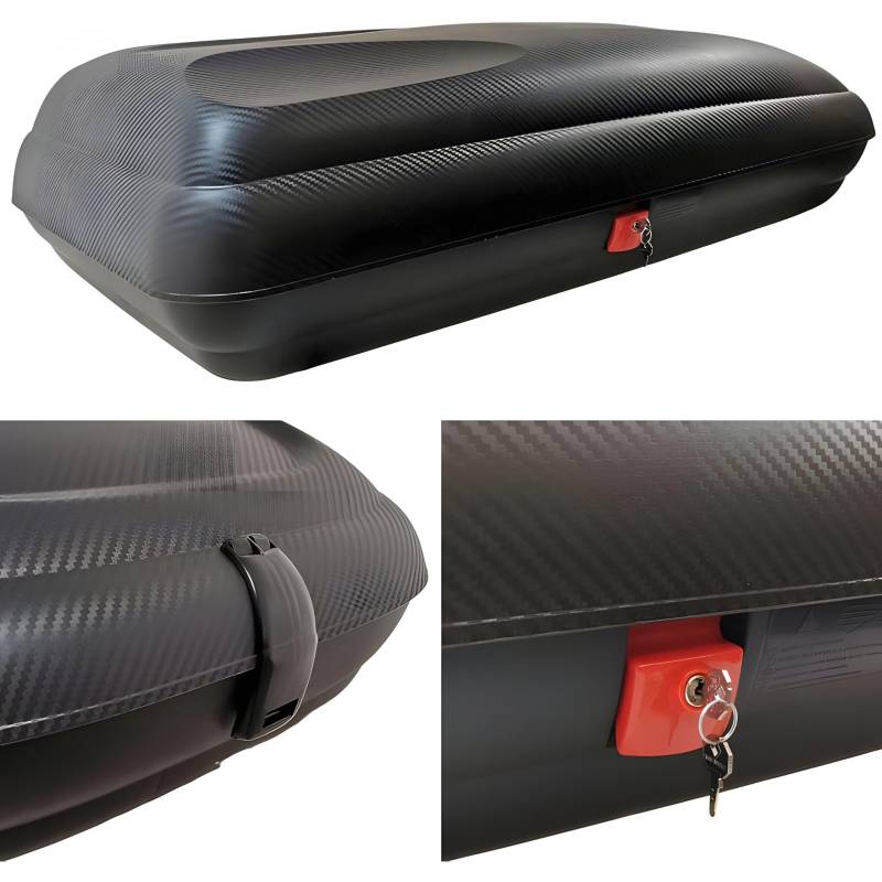 Dachbox VDPBA320 320 Ltr Carbonlook abschließbar + Aluminium Dachträger Menabo Tema kompatibel mit Seat Leon III (Kombilimousine 5 Türer) ab 2012 von VDP