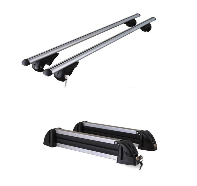VDP Dachträger Rio 120 + Skiträger/Snowboardträger/Skihalter Alu 4 Paar Ski kompatibel mit Peugeot 2008 ab 2013 von VDP
