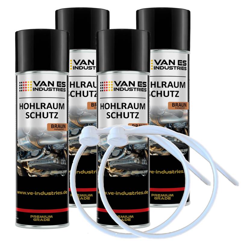 VE-INDUSTRIES Hohlraumschutz Hohlraumversiegelung Spray 4X 500ml Braun Wachs + 60cm Sonden von VE-INDUSTRIES
