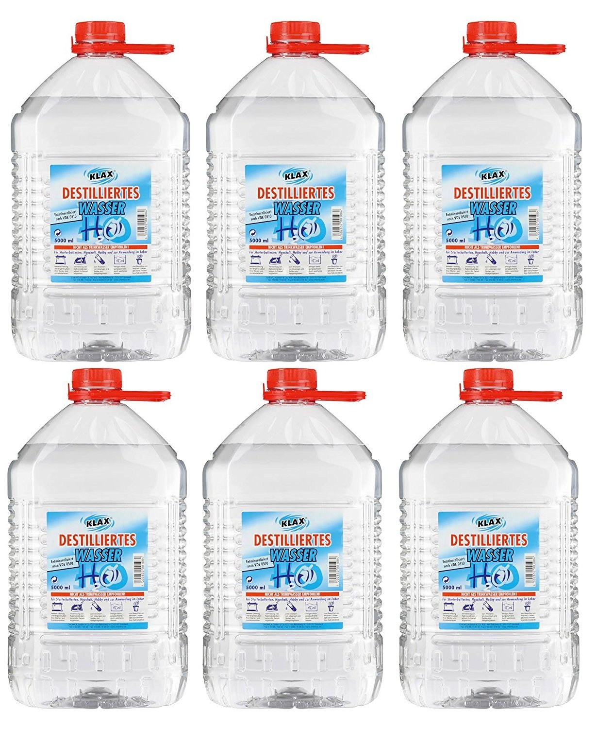 VECARO Destilliertes Wasser 30 Liter 6 Kanister zu je 5 Liter von Chemica
