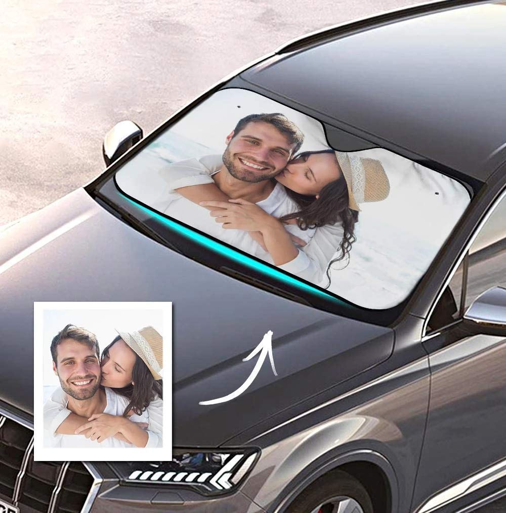 Personalisierte Frontscheibenabdeckung mit Foto Visierschutz Scheibenfrostschutz gegen Sonnen Schnee EIS Frost Universell für Autos SUV Winter Sommer Lustiges Geschenk 70 x 130 cm von VEELU