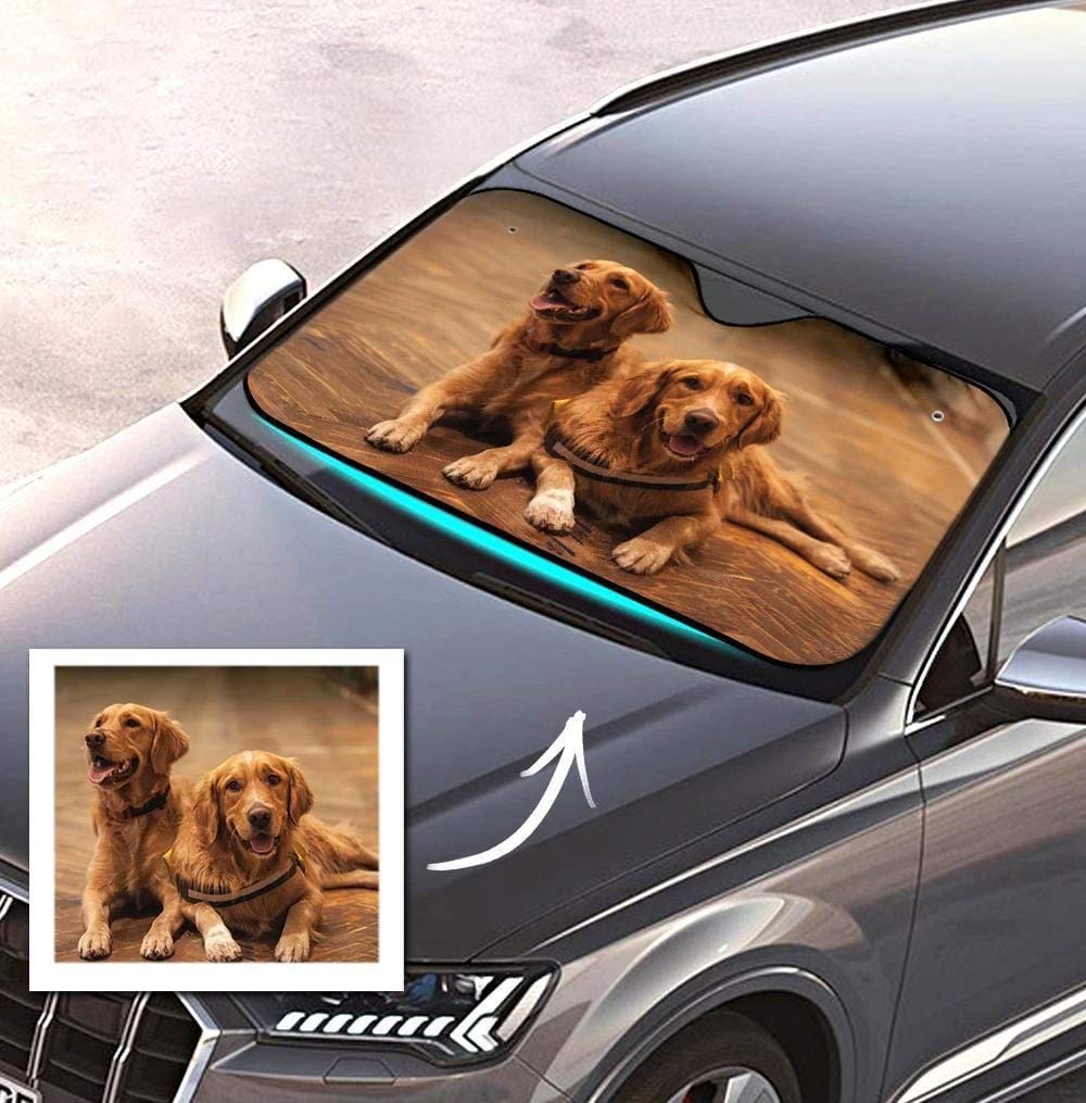 VEELU Personalisierte Frontscheibenabdeckung mit Foto Visierschutz Scheibenfrostschutz gegen Sonnen Schnee EIS Frost Universell für Autos SUV Winter Sommer Lustiges Geschenk 70 x 130 cm von VEELU