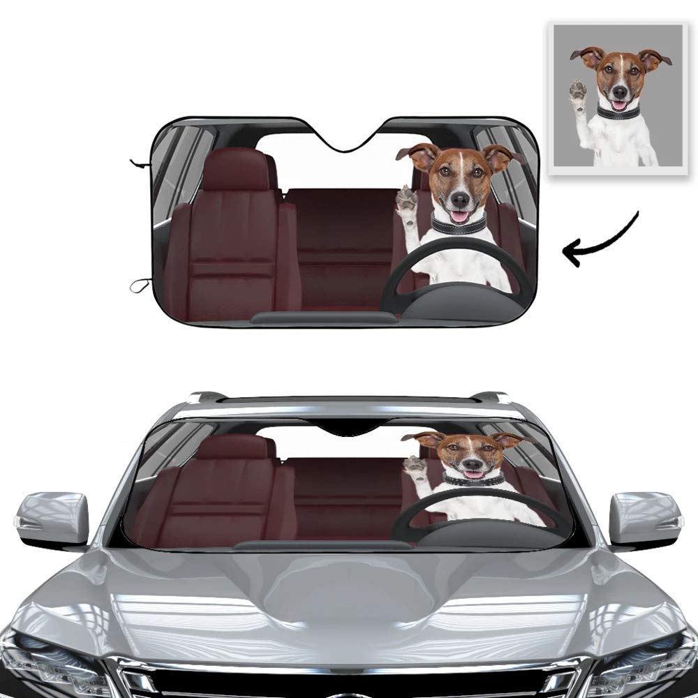 Personalisierte Frontscheibenabdeckung mit Foto Visierschutz Scheibenfrostschutz gegen Sonnen Schnee EIS Frost Universell für Autos und SUV Winter Sommer Lustiges Geschenk 76 x 140 cm von VEELU