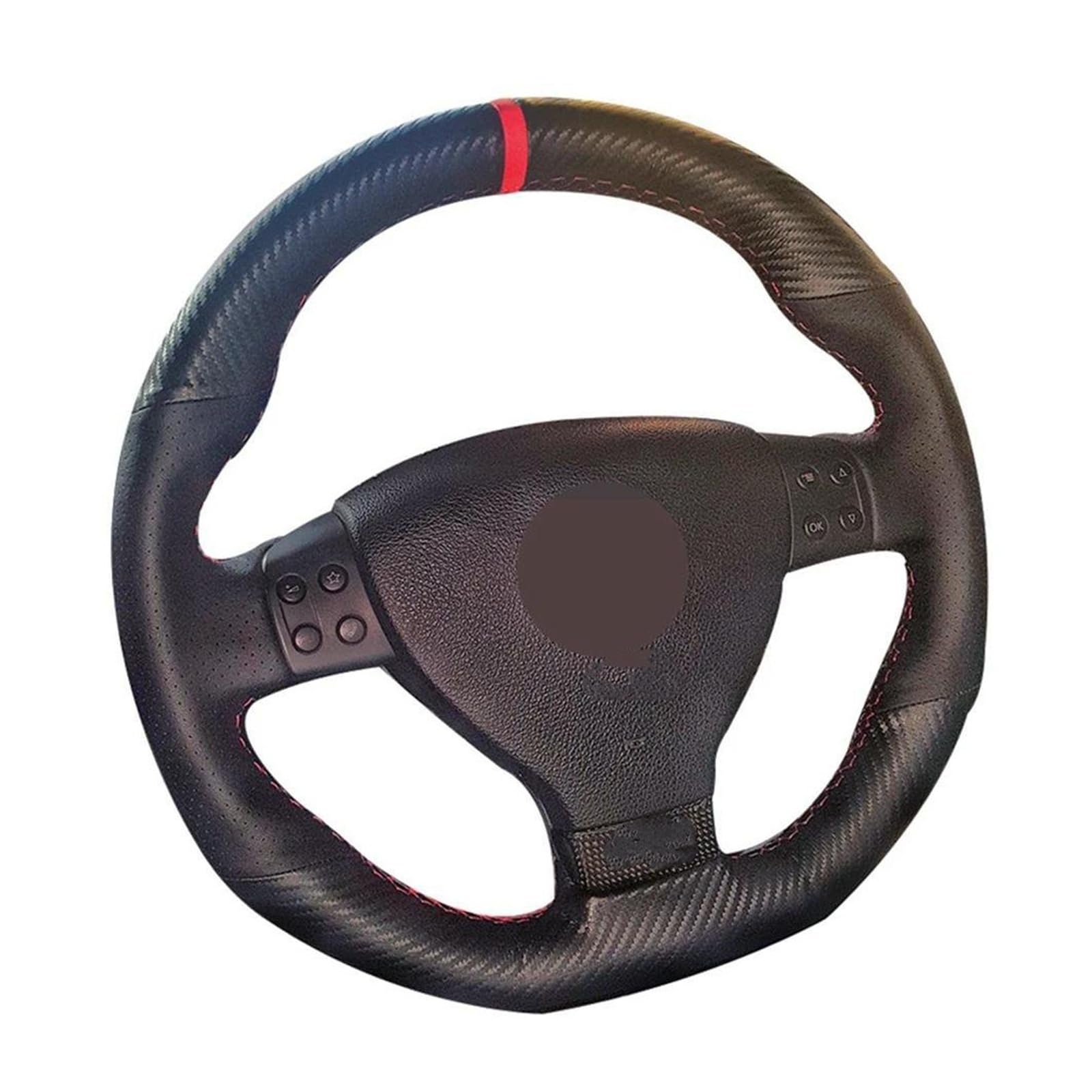 Lenkradbezug Auto Lenkrad Abdeckung Balck Carbon Faser Leder Schwarz Leder Für VW Für Golf 5 Mk5 Für GTI Für Golf 5 R32 Für Passat R 2005 Lenkradschutz(Farbe:Red Thread) von VEETHI