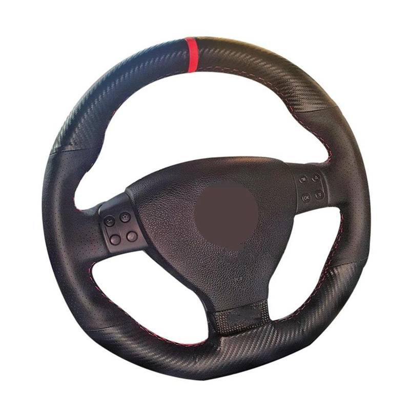 Lenkradbezug Auto Lenkrad Abdeckung Balck Carbon Faser Leder Schwarz Leder Für VW Für Golf 5 Mk5 Für GTI Für Golf 5 R32 Für Passat R 2005 Lenkradschutz(Farbe:Red Thread) von VEETHI