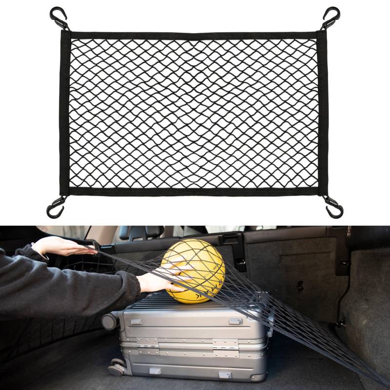 VEHIRIE 60x40 cm Kofferraumnetz Auto – Universelles, Elastisches Gepäcknetz für Ihre Reise und den Alltag – Sicher und Ordentlich Verstauen mit 4 Haken von VEHIRIE