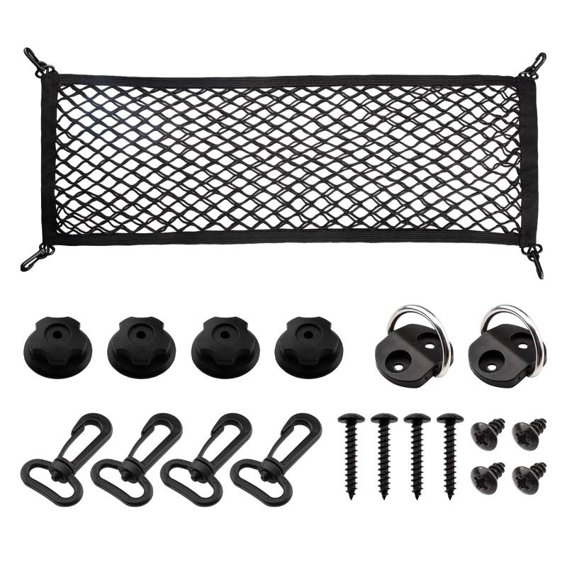 VEHIRIE Kofferraumnetz Gepäcknetz Auto SUV Kofferraum Netz Gepäck Organizer Hinten 90 x 30 cm im Taschenstil mit 8 Haken Hochelastisch Kfz Gepäcknetz Gepäckschutznetz von VEHIRIE