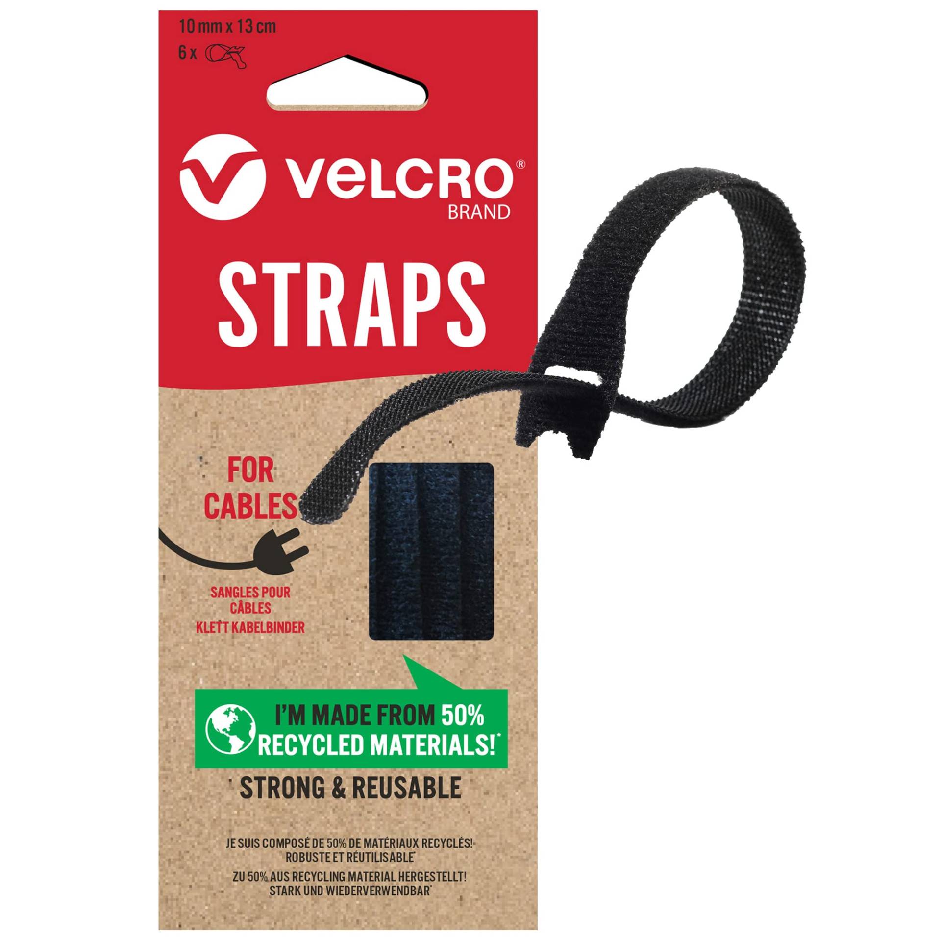 VELCRO Marke | Eco One-Wrap wiederverwendbare Bänder | Wiederverwendbar, flexibel & vielseitige Allzweck-Bänder für Heimwerken | Schwarz | 10mm x 13cm | Satz von 6 Stück von VELCRO Brand