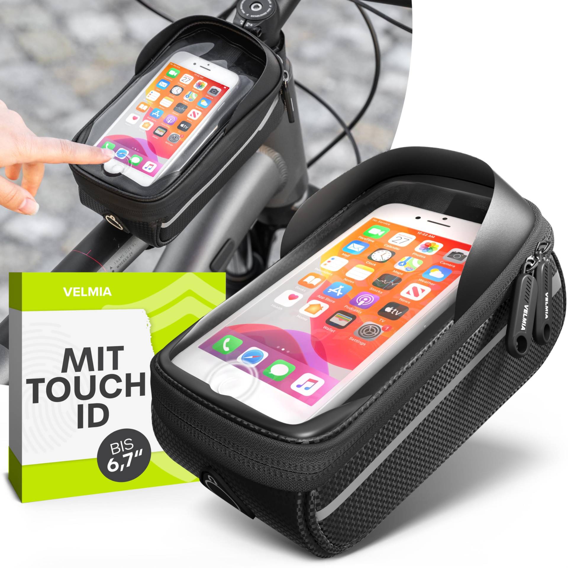 VELMIA Fahrrad Rahmentasche Wasserdicht - Handyhalterung ideal zur Navigation - Fahrradtasche Rahmen, Fahrrad Handytasche, Fahrradzubehör VELMIA Fahrrad Rahmentasche Wasserdicht - Handyhalterung ideal zur Navigation - Fahrradtasche Rahmen, Fahrrad Handytasche, Fahrradzubehör von VELMIA