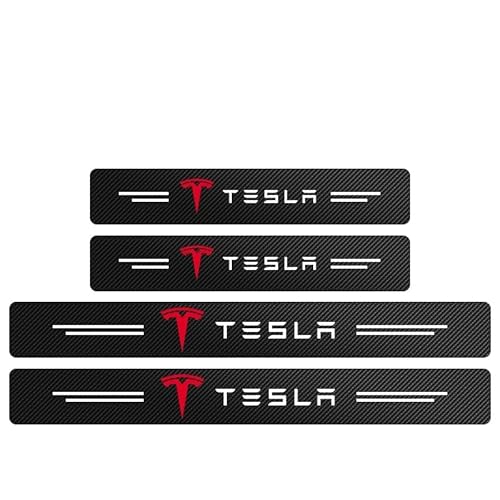 4 Stücke Auto Einstiegsleisten, für Tesla Model X 2019-2023 Kohlefaser Türschweller Aufkleber Anti-Kratz-Schutzstreifen Auto-Dekorationszubehör von VELUNE