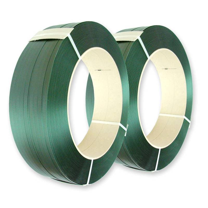 2 Rollen PET-Umreifungsband 15,5 x 0,6 mm, 2000 m, grün, Kern 406 mm, Reißfestigkeit 390 kg für Umreifungsgerät bis 16 mm von VEMATEC