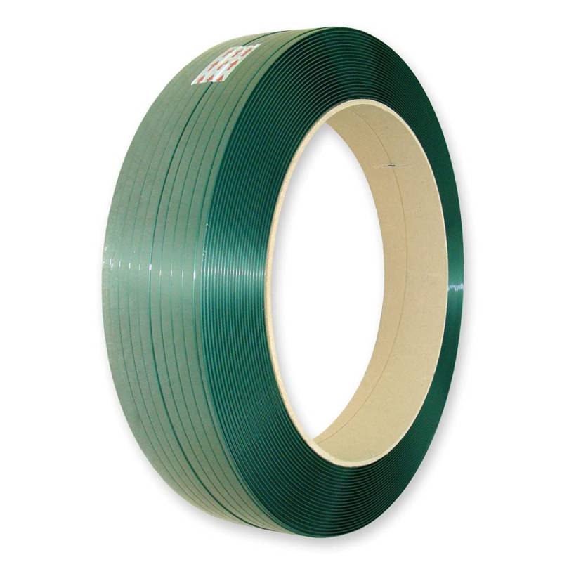 PET-Umreifungsband, glatt, 15,5 x 0,9 mm, 1400 m, grün, Kern 406 mm, Reißfestigkeit 620 kg von VEMATEC