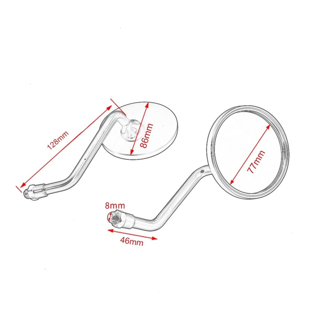Rückspiegel 2 Teile/para 8mm 10mm Motorrad Rearview Außenspiegel Konvexen Chrom/Schwarz Runde Spiegel Short Stem Für von VENHIRL