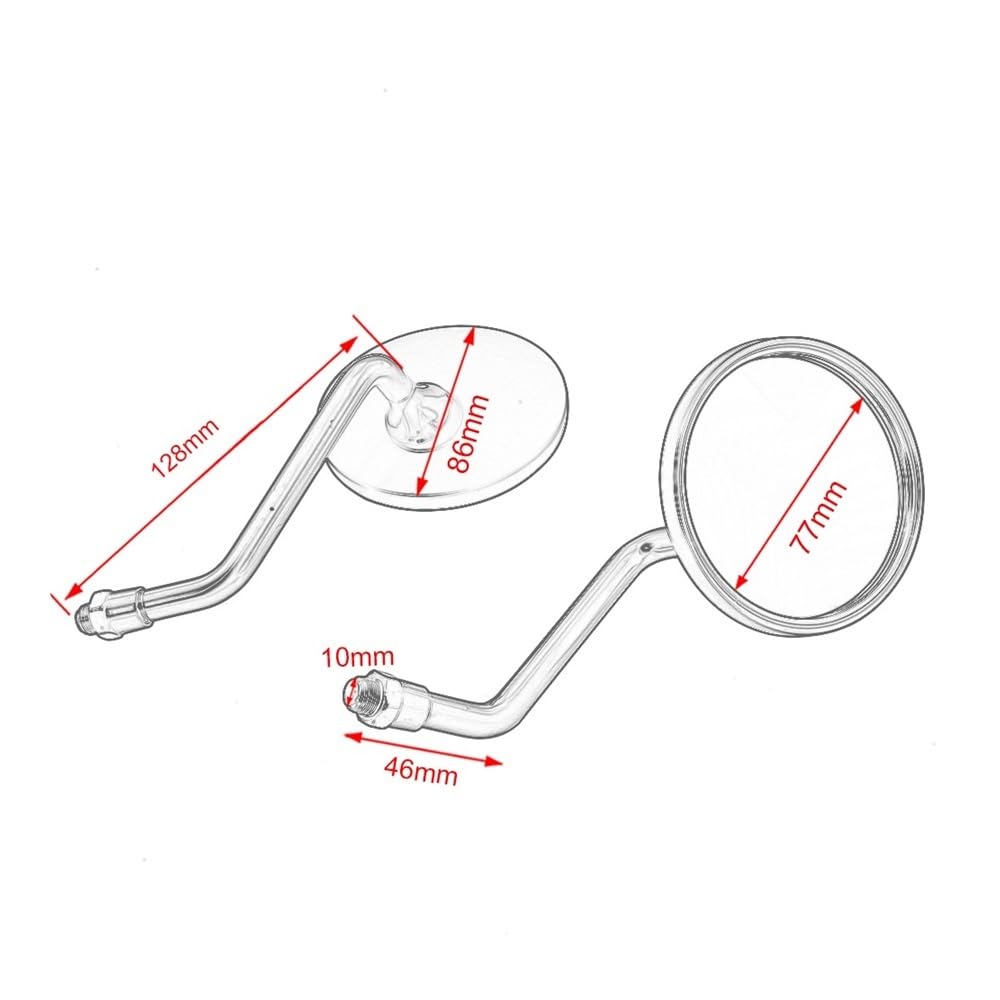 Rückspiegel 2 Teile/para 8mm 10mm Motorrad Rearview Außenspiegel Konvexen Chrom/Schwarz Runde Spiegel Short Stem Für von VENHIRL