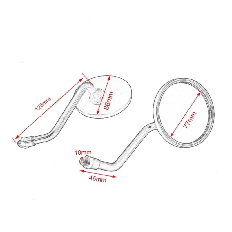 Rückspiegel 2 Teile/para 8mm 10mm Motorrad Rearview Außenspiegel Konvexen Chrom/Schwarz Runde Spiegel Short Stem Für von VENHIRL