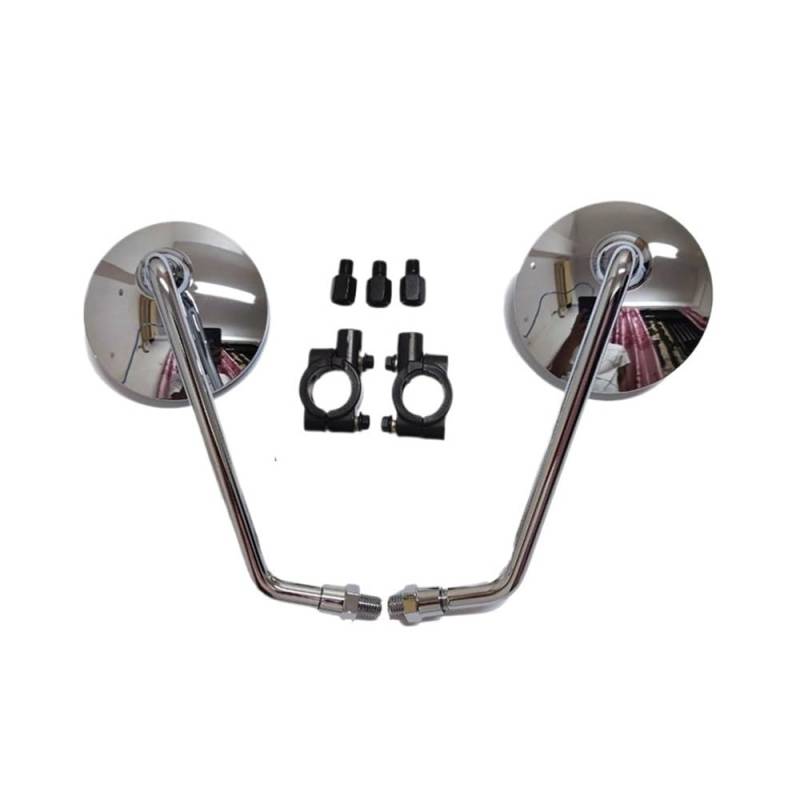 Rückspiegel Dekoration Chrom/Schwarz Seitenspiegel 10mm Gewinde Universal Für Alle 100ccm-800ccm Motorräder Modifizierter Runder Rückspiegel von VENHIRL