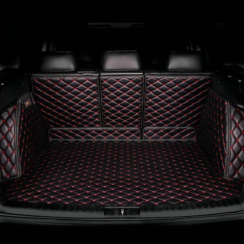 Auto Kofferraummatte für Audi Q3 F3 SUV 2018-2023 (up), Vollständige Abdeckung Leder Kofferraumwanne Schutzmatte Wasserdicht rutschfest Autozubehör,Black-Red von VENYAA