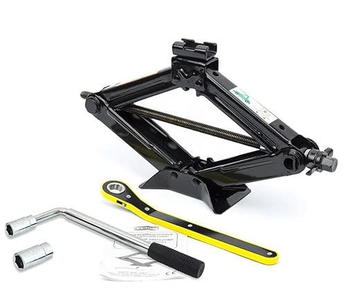 Scherenwagenheber 2T, Car Jack Kit mit Ratsche, Stahlsäule und Gummi, Auto Heber, vergrößerte Stahlplatte, tragbarer Wagenheber für PKW MPV SUV (SN4549) von Verda