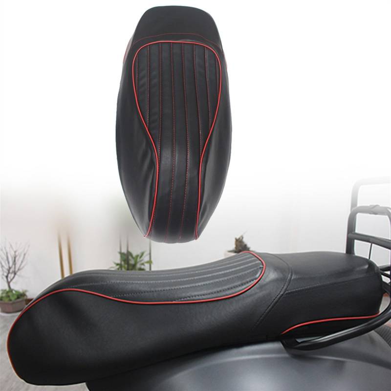 VERDDE Sitzbezüge Schwarz/roter Sitzbezug Aus Sattelleder Für Vespa GTS300 GTS 125 150 250 300 (Color : Schwarz) von VERDDE