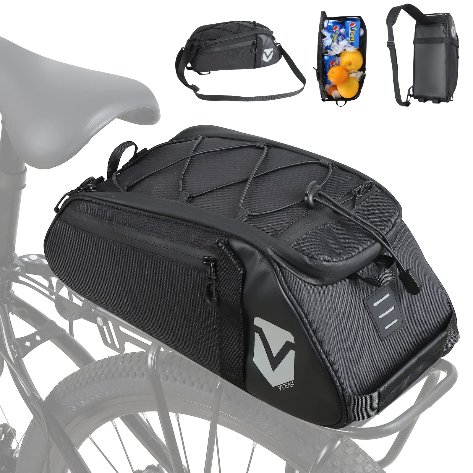 VERTAST Fahrrad Gepäckträgertasche Isolierte Stammkühltasche Rucksack Umhängetasche Multifunktionale Hinter Gepäcktasche Packtasche Rücksitztasche für Fahrrad Sitz, Isoliertasche, Schwarz von VERTAST