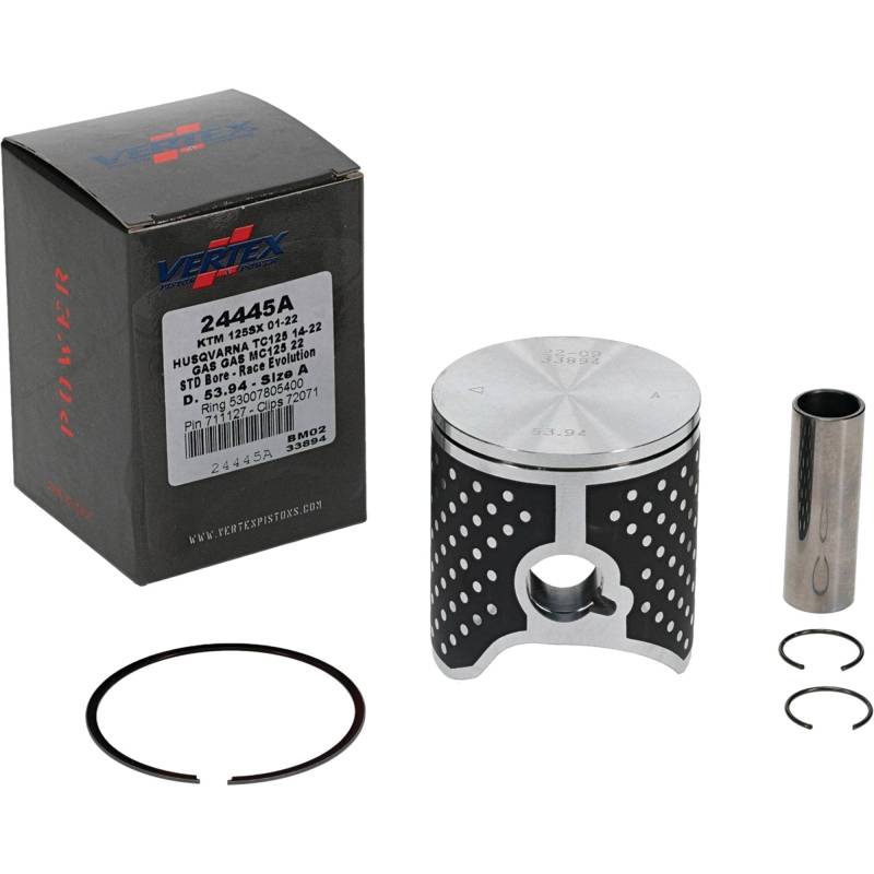 Vertex 24445A Cast Race Piston Kit Kompatibel mit/Ersatz für KTM 125 SX 2001-2022, Gas MC 125 2021-2022, Husqvarna TC 125 2014-2022 54mm Zylinderdurchmesser, 53.940 mm Kolben D Durchmesser von VERTEX