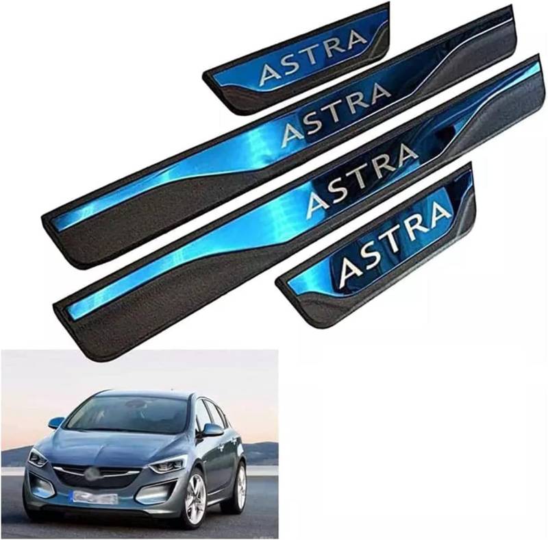 4 Stück Auto Einstiegsleisten Schutz für Opel Vauxhall Astra 2010-2022, Edelstahl äußere Trittplatten, Autotürschwellenleiste Schwellerleisten Auto Tuning Zubehör,Blue von VERVELINK
