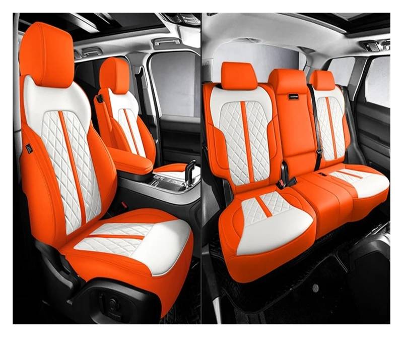 Für Range Für Rover Für Evoque Für Defender Für Freelander Autositzbezüge Wasserdichtes Leder Autozubehör Autositzbezug(Full Set-Orange) von VETJMUA