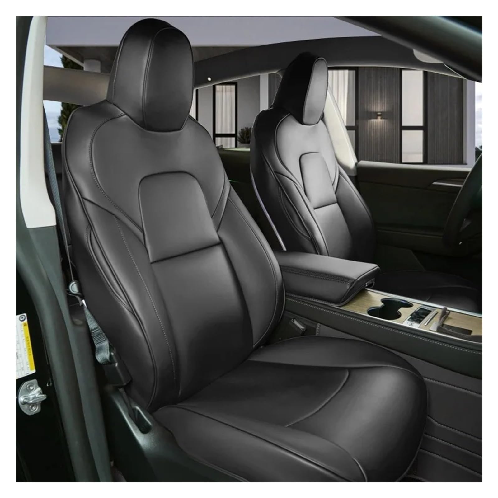 Für Tesla Für Modell Y 5-Sitzer 2020 2021 2022 2023 2024 Komplettset Sitzbezüge Schwarz Weiß Sitzbezug Autositzbezug(Black-Full Set) von VETJMUA