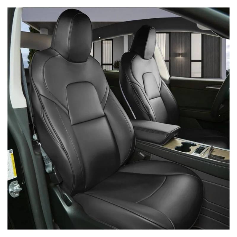 Für Tesla Für Modell Y 5-Sitzer 2020 2021 2022 2023 2024 Komplettset Sitzbezüge Schwarz Weiß Sitzbezug Autositzbezug(Black-Full Set) von VETJMUA