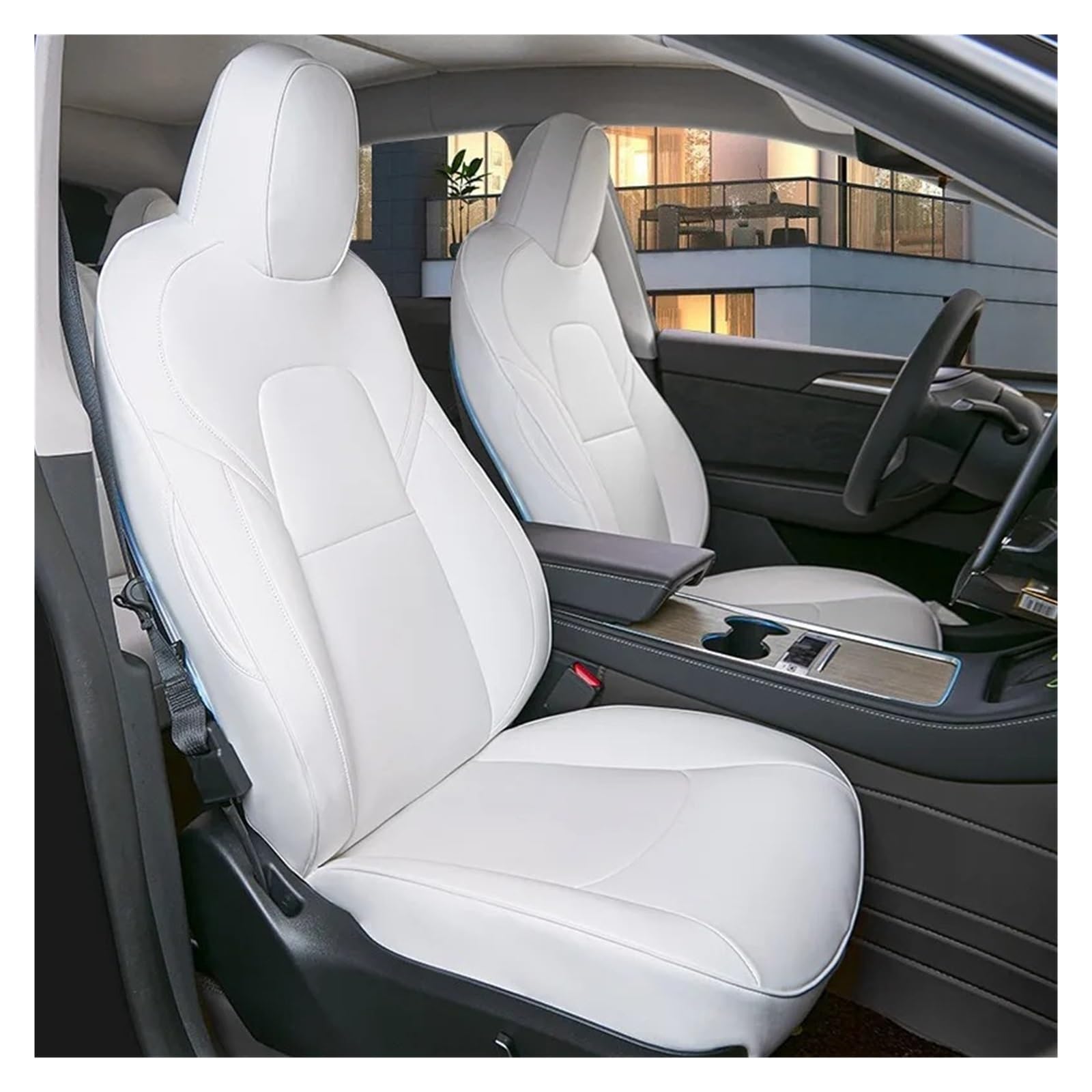 Für Tesla Für Modell Y 5-Sitzer 2020 2021 2022 2023 2024 Komplettset Sitzbezüge Schwarz Weiß Sitzbezug Autositzbezug(White-Full Set) von VETJMUA