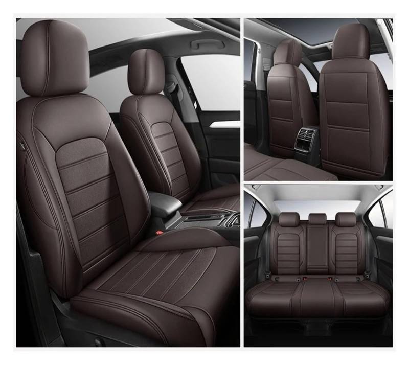 Für VW Für Golf 5/7 Für Tiguan Für Polo CC Für T-ROC Für Passat Für Käfer Autositzbezüge Leder Vordere Reihe Kompletter Satz Sitzbezüge Autositzbezug(5 Piece Coffee) von VETJMUA