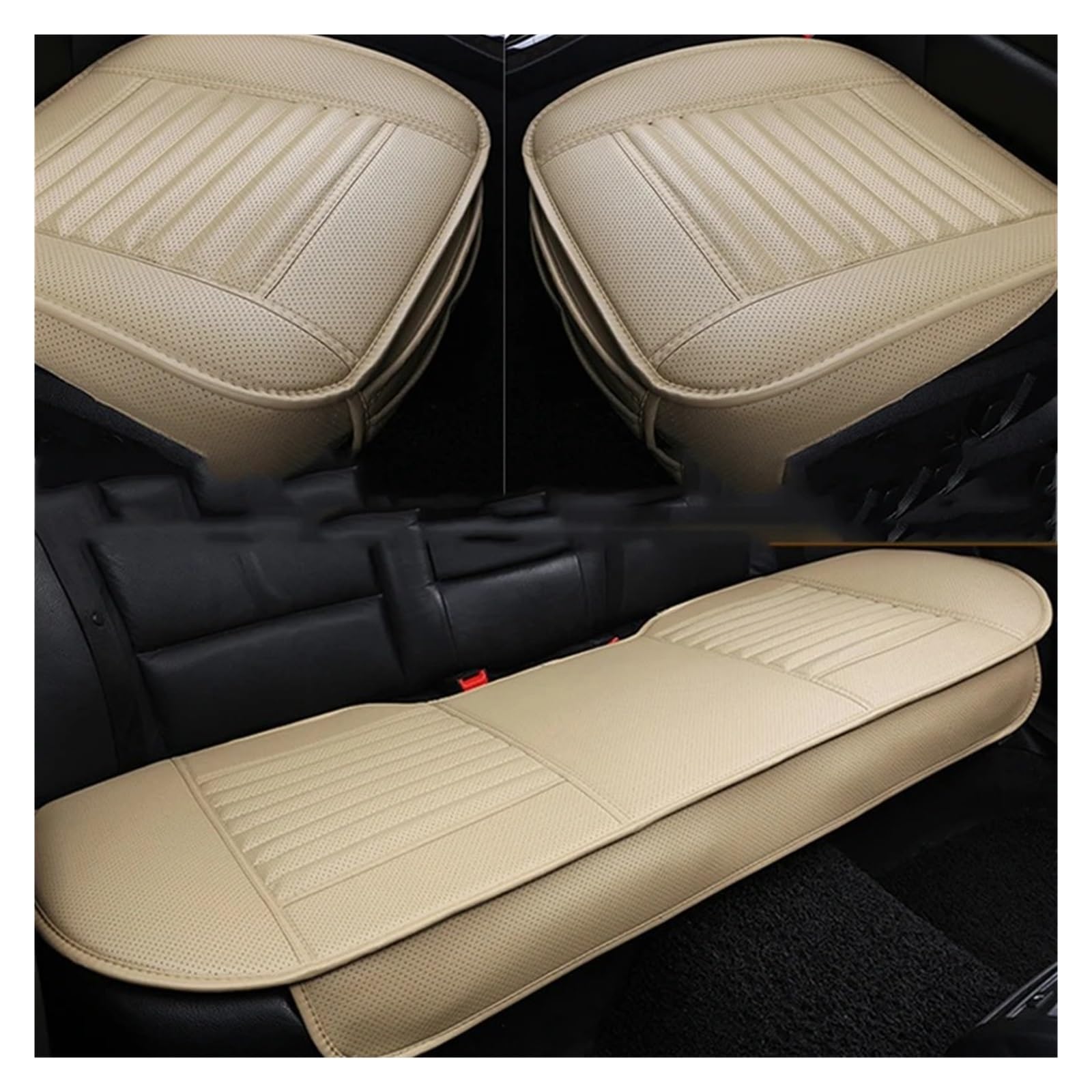 Ledersitzbezüge Autokissen Vier Jahreszeiten Autos Sitzbezug Universal Pad Matten Schutz Autositzbezug(3*Beige) von VETJMUA