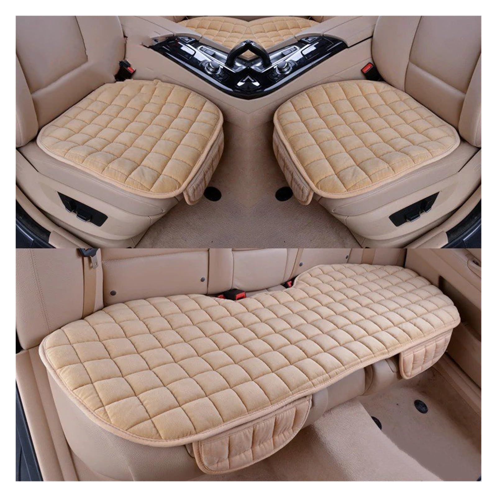 Plüsch Auto Sitzbezüge Set Auto Sitzkissen Winter Auto Sitz Protector Weiche Anti Slip Pads Autositzbezug(O1 Beige 1 Set) von VETJMUA
