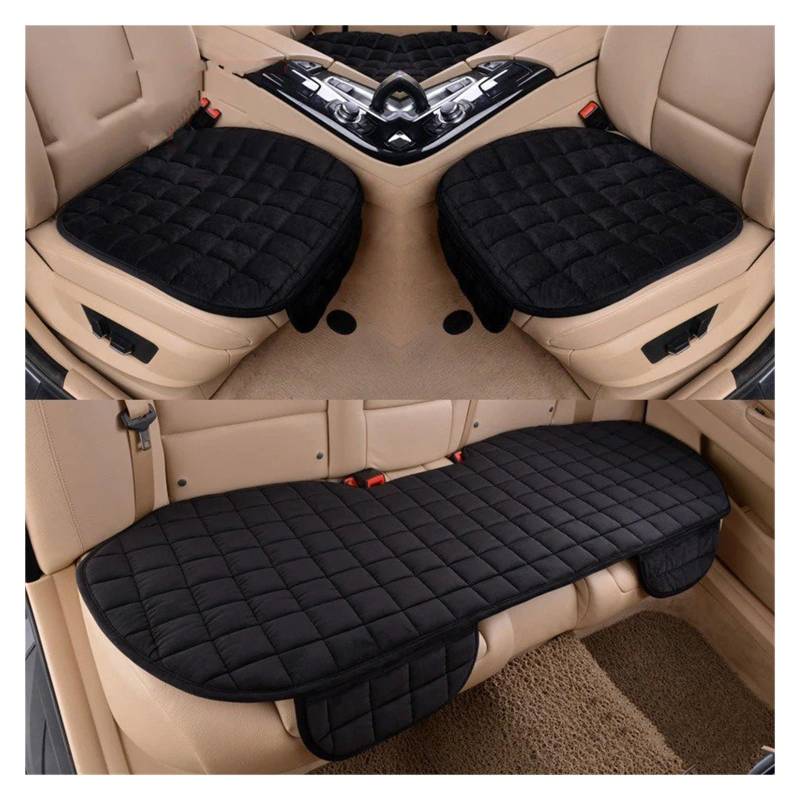 Plüsch Auto Sitzbezüge Set Auto Sitzkissen Winter Auto Sitz Protector Weiche Anti Slip Pads Autositzbezug(O1 Black 1 Set) von VETJMUA