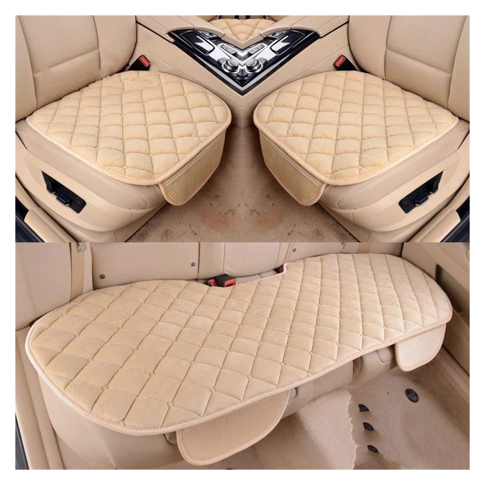 Plüsch Auto Sitzbezüge Set Auto Sitzkissen Winter Auto Sitz Protector Weiche Anti Slip Pads Autositzbezug(O2 Beige 1 Set) von VETJMUA