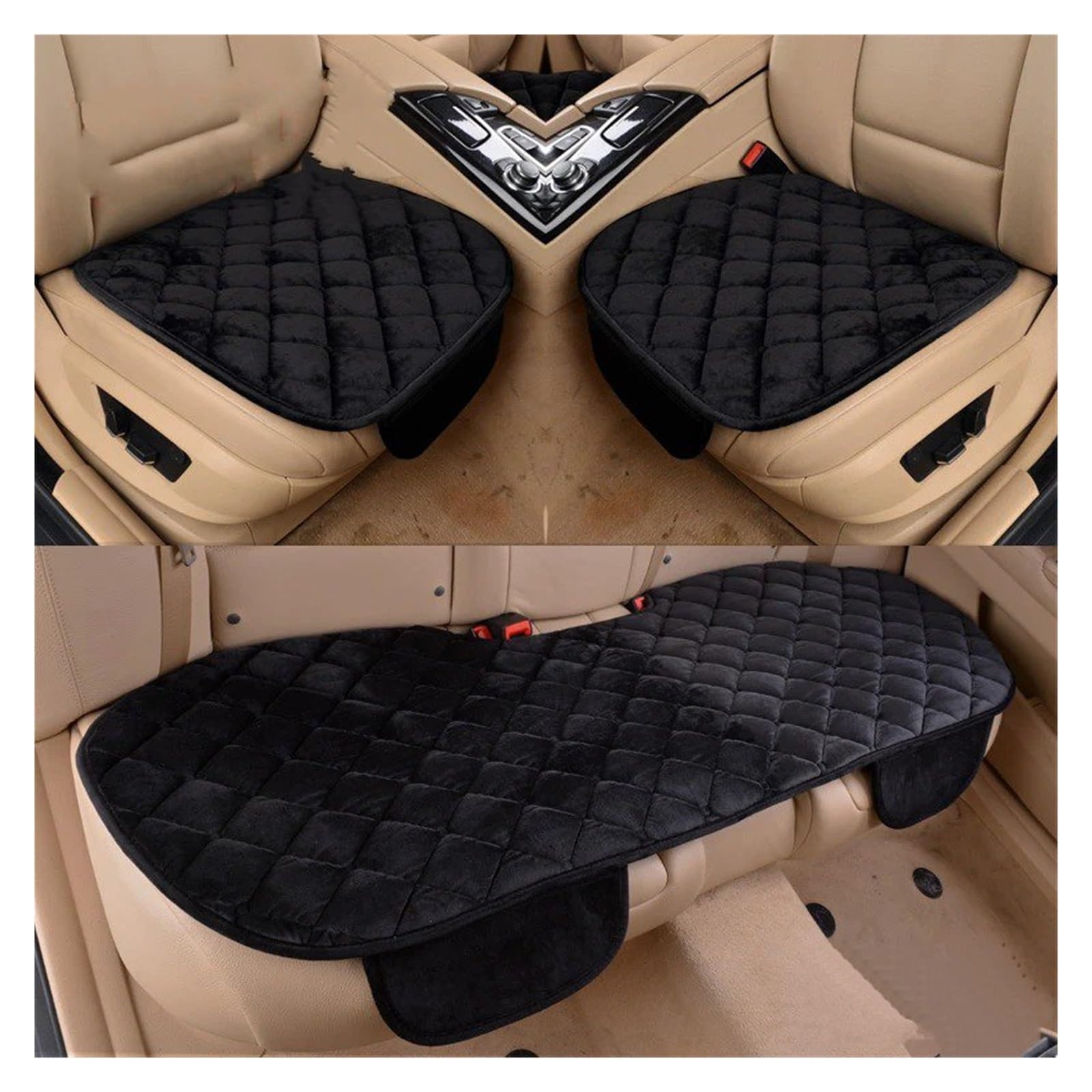 Plüsch Auto Sitzbezüge Set Auto Sitzkissen Winter Auto Sitz Protector Weiche Anti Slip Pads Autositzbezug(O2 Black 1 Set) von VETJMUA