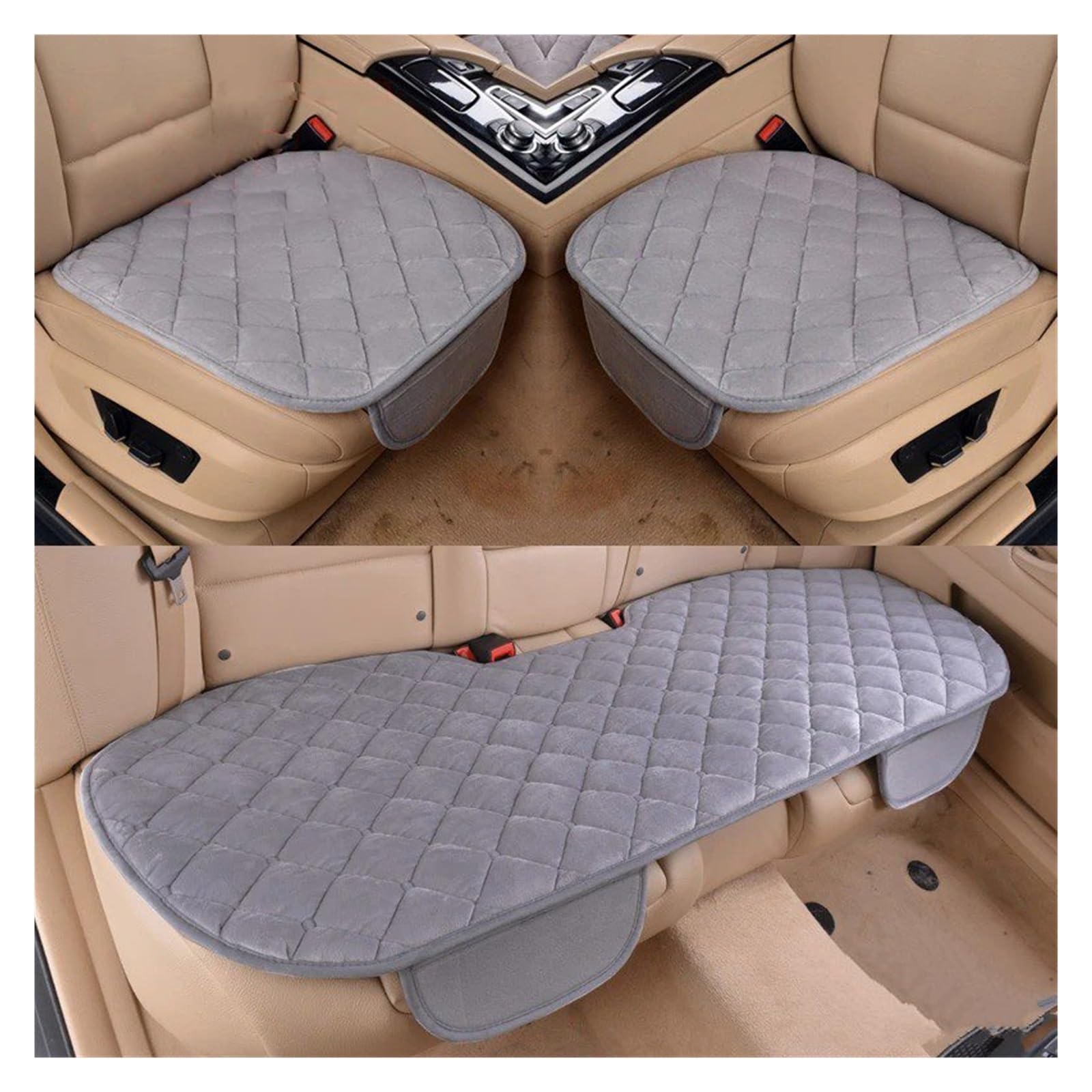 Plüsch Auto Sitzbezüge Set Auto Sitzkissen Winter Auto Sitz Protector Weiche Anti Slip Pads Autositzbezug(O2 Gray 1 Set) von VETJMUA