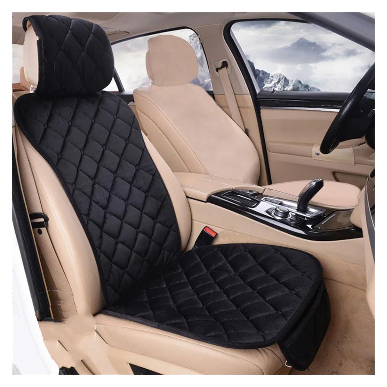 Universal Auto Vorne Hinten Sitz Kissen Pad Warme Plüsch Autos Sitzbezüge Matte Auto Sitzbezüge Schutz Set Autositzbezug(Front Black) von VETJMUA