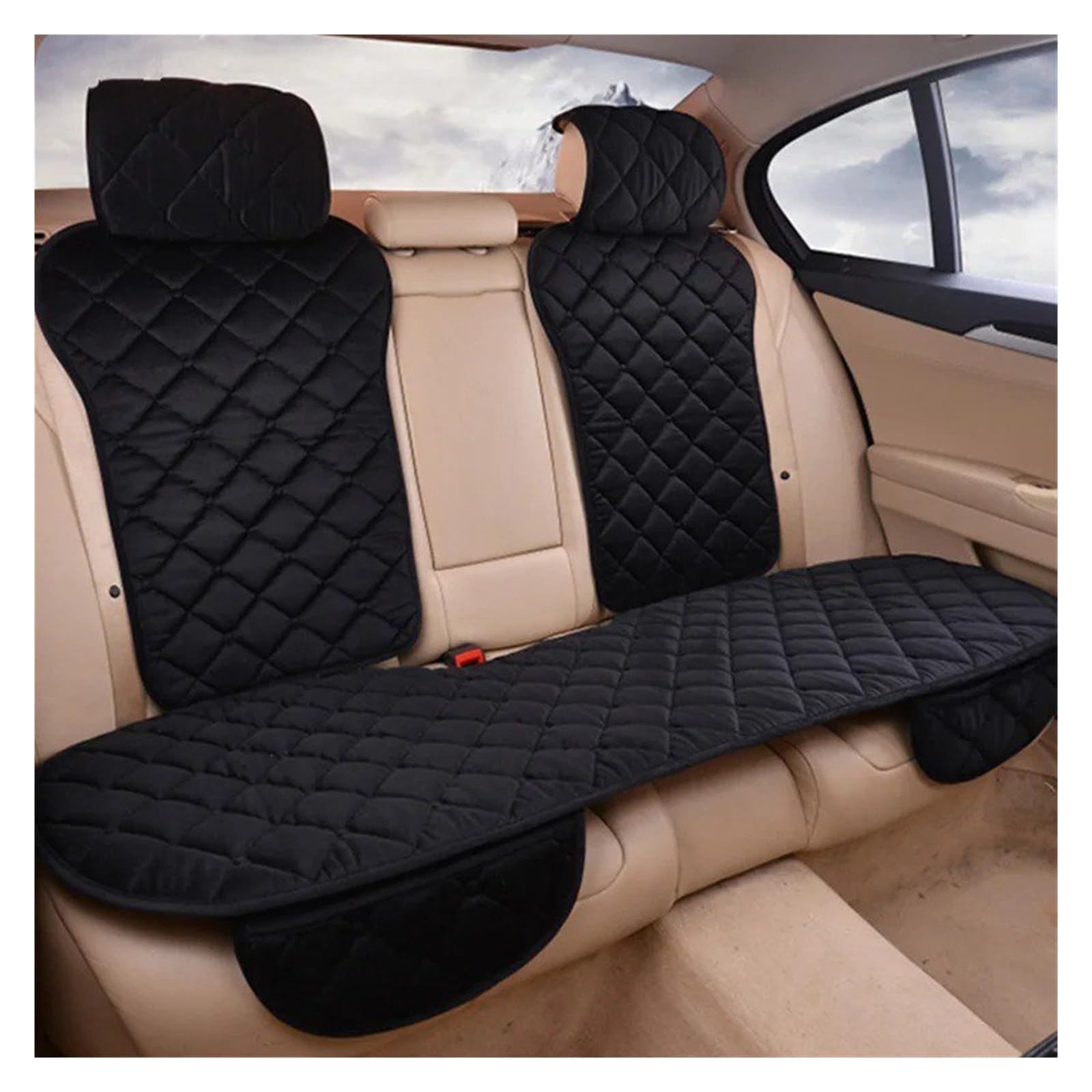 Universal Auto Vorne Hinten Sitz Kissen Pad Warme Plüsch Autos Sitzbezüge Matte Auto Sitzbezüge Schutz Set Autositzbezug(Rear Black) von VETJMUA