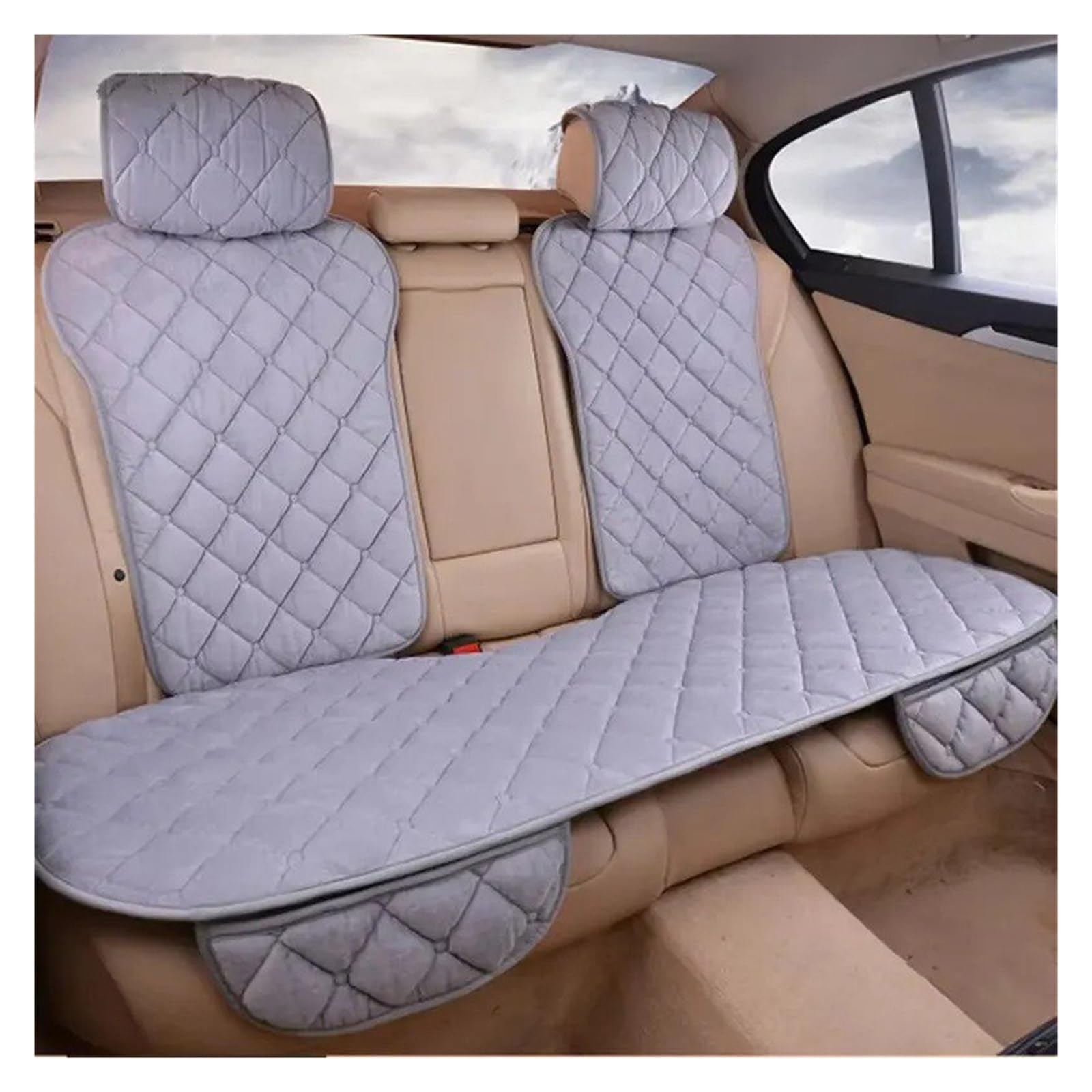 Universal Auto Vorne Hinten Sitz Kissen Pad Warme Plüsch Autos Sitzbezüge Matte Auto Sitzbezüge Schutz Set Autositzbezug(Rear Gray) von VETJMUA