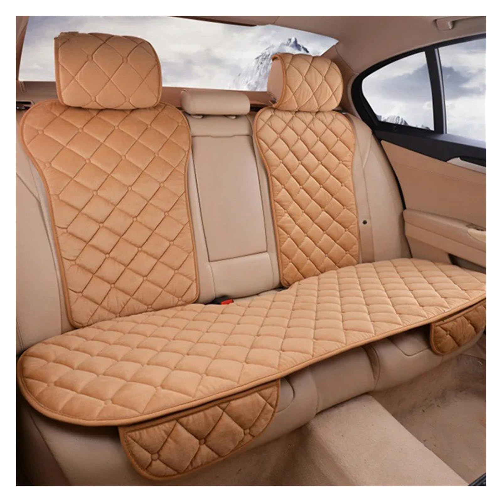 Universal Auto Vorne Hinten Sitz Kissen Pad Warme Plüsch Autos Sitzbezüge Matte Auto Sitzbezüge Schutz Set Autositzbezug(Rear Khaki) von VETJMUA