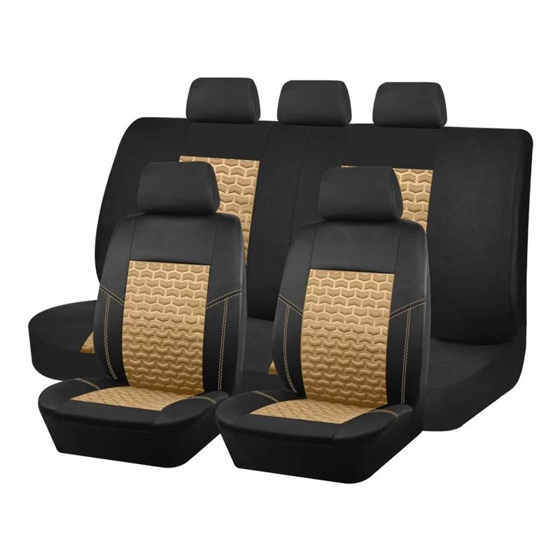 Universal Autositzbezüge Reifen Textur Presse Atmungsaktive Stoff Sitzbezüge Autositzbezug(Black Beige 5 seat) von VETJMUA