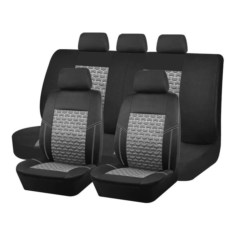 Universal Autositzbezüge Reifen Textur Presse Atmungsaktive Stoff Sitzbezüge Autositzbezug(Black Gray 5 seat) von VETJMUA