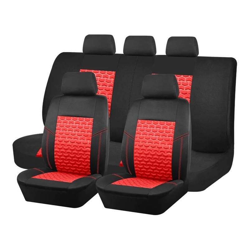 Universal Autositzbezüge Reifen Textur Presse Atmungsaktive Stoff Sitzbezüge Autositzbezug(Black Red 5 seat) von VETJMUA