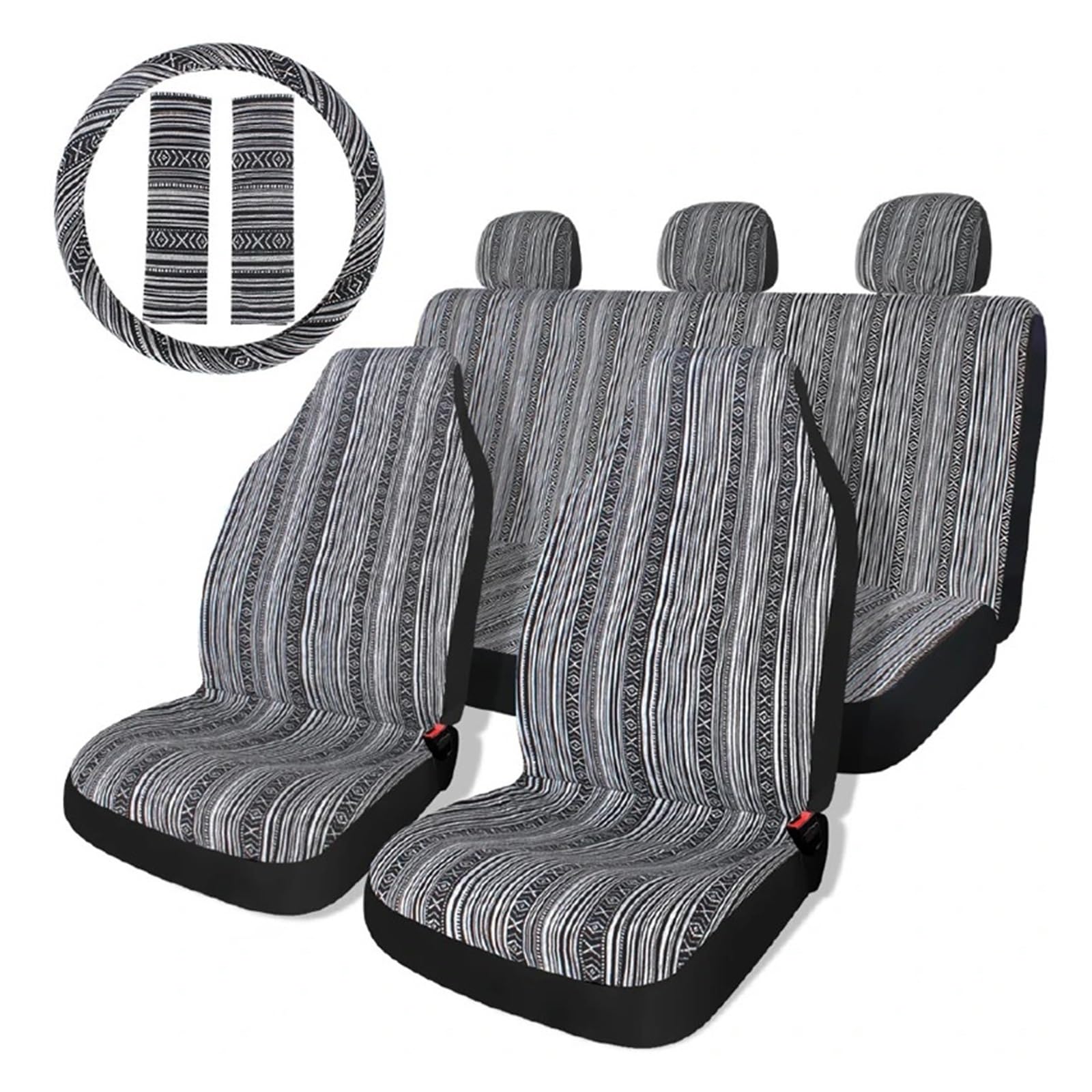 Universal-Sitzbezüge, Waschbar, Gestreift, Komplettes Set Mit Sicherheitsgurtpolstern, Lenkradbezug Autositzbezug(Black White) von VETJMUA