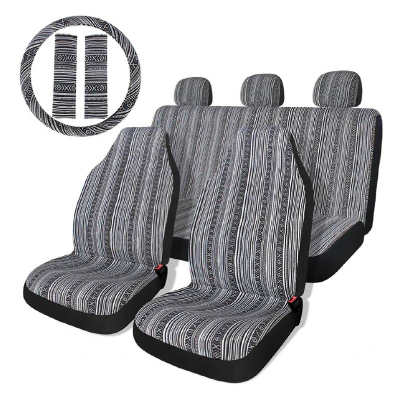 Universal-Sitzbezüge, Waschbar, Gestreift, Komplettes Set Mit Sicherheitsgurtpolstern, Lenkradbezug Autositzbezug(Black White) von VETJMUA