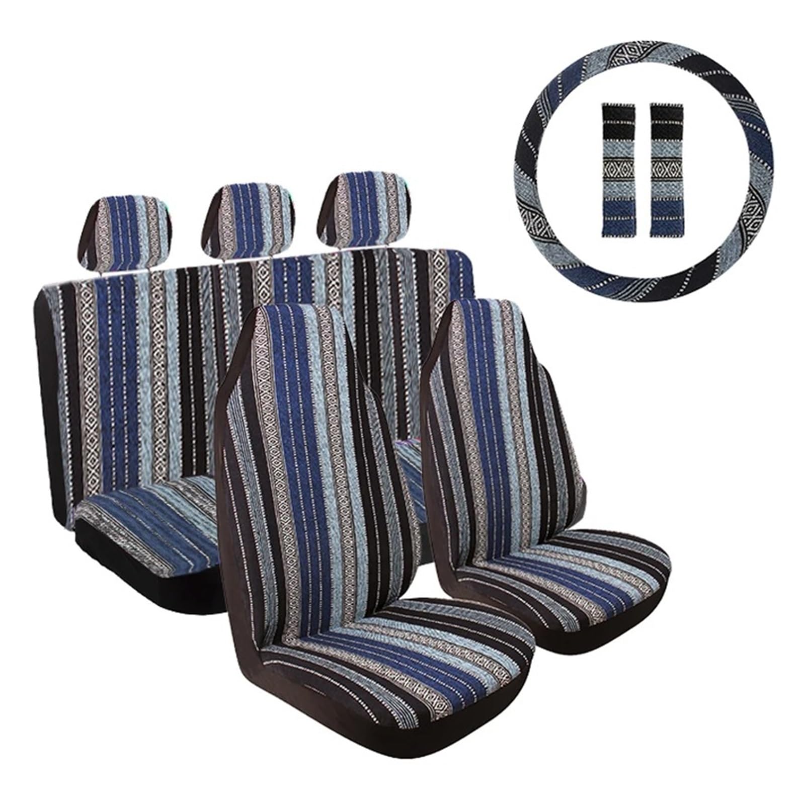 Universal-Sitzbezüge, Waschbar, Gestreift, Komplettes Set Mit Sicherheitsgurtpolstern, Lenkradbezug Autositzbezug(Blue) von VETJMUA